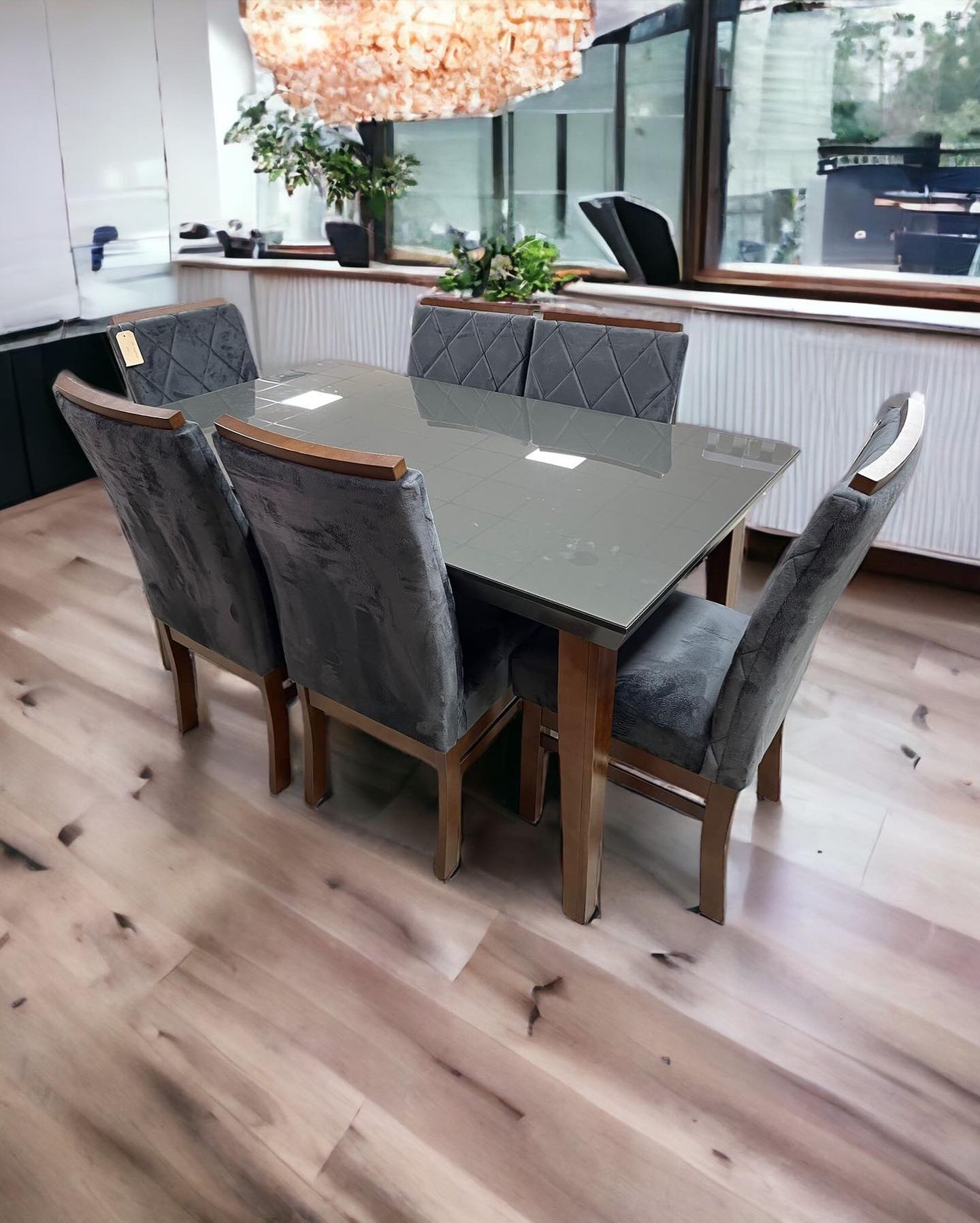 Mesa Vidro 160x90 c/ 4 Pés c/6 cad. Elegance